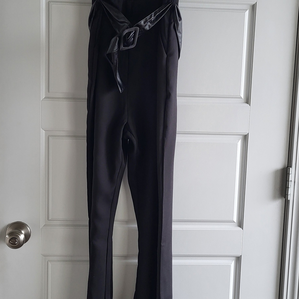 DO+BE Elegant Black Belted Flare Jumpsuit